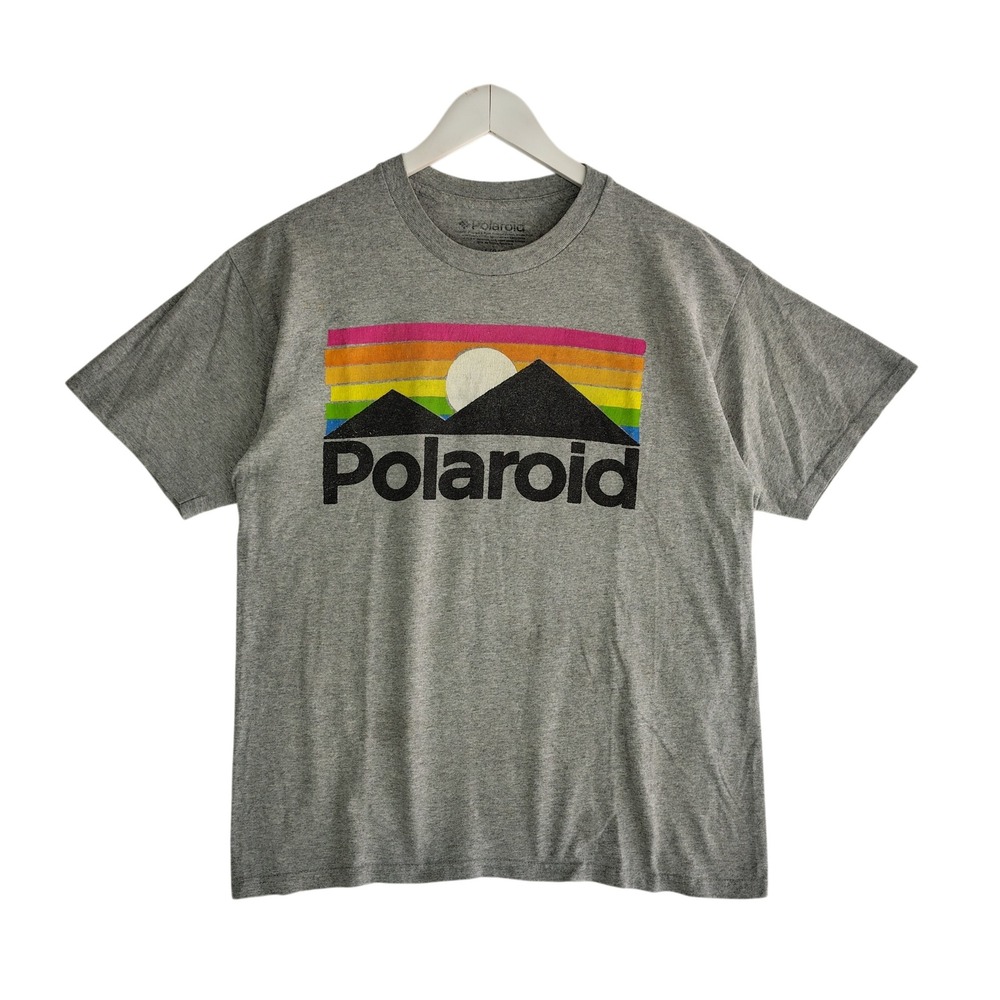 Polaroid Mens Graphic T-Shirt Gray Heather Rainbow Mountain Logo Large Short Slv